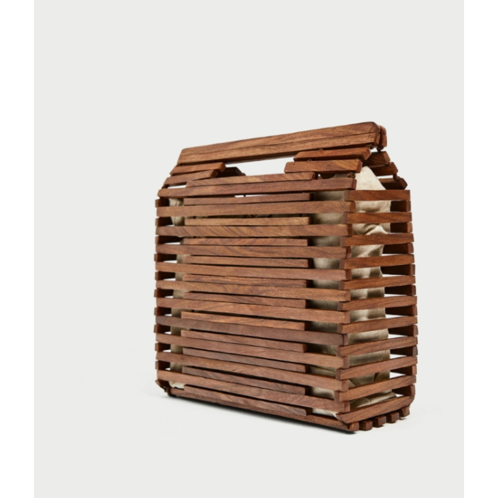 ZARA Special Edition Handmade Mini Wood Tote Bag Vintage Boho Style